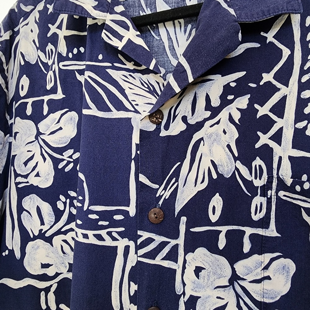 Hilo Hattie The Hawaiian Original Navy Blue Aloha Shirt XL Made in Hawaii Rayon - Picture 4 of 6